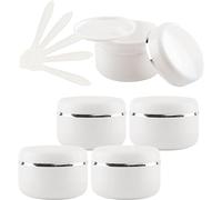 5 PC 150ml White Empty Plastic Cosmetic Jars with Screw Lid with Silver Ribbon 150g Small Storage Pot Containers for Homemade Salve, 5X Spatula(20ml)