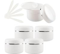 5 PC 150ml White Empty Plastic Cosmetic Jars with Screw Lid with Silver Ribbon 150g Small Storage Pot Containers for Homemade Salve, 5X Spatula(100ml)