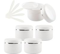 5 PC 150ml White Empty Plastic Cosmetic Jars with Screw Lid with Silver Ribbon 150g Small Storage Pot Containers for Homemade Salve, 5X Spatula(50ml)