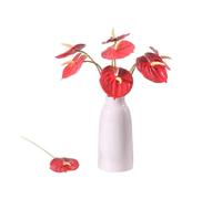 5 PC 24inch/61cm Artificial Anthurium Lily Flowers Permanent for Home Decor Bouquet and Green Leaf for Home Bridal Wedding Festival Party, Store Decor Small Flower Bouquet Accessories (Red)