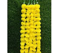5 PC - 5 feet Artificial Marigold Garland Indian/American Wedding Party, Faux Garlands Wedding Garland, Diwali Decoration, Mantle Decoration, Diwali, Spring Bush Floral! (Yellow)