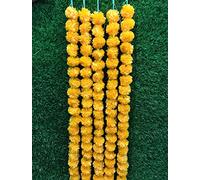 5 PC - 5 feet Artificial Marigold Garland Indian/American Wedding Party, Faux Garlands Wedding Garland, Diwali Decoration, Mantle Decoration, Diwali, Spring Bush Floral! (Orange)