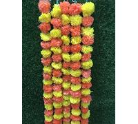 5 PC - 5 feet Artificial Marigold Garland Indian/American Wedding Party, Faux Garlands Wedding Garland, Diwali Decoration, Mantle Decoration, Diwali, Spring Bush Floral! (Dark Orange and Yellow)