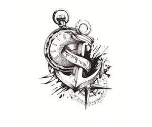 5 Pc Anchor Tattoo - Compass Clock Lettering - Temporary Skin Tattoo