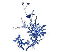 5 Pc And Look Like Real Temporary Tattoos Large Design Blue Sparrows And Flowers Stickers Temporary Tattoo Women For Chest Stomach Back Leg