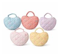 5 Pc Bulk Heart Shaped Makeup Bag Set with Handle, Gingham Quilted Cosmetic Bags with Cute Bow Design for Women & Girls, Trendy and cute Travel Toiletry Pouch, Bridesmaid Gift, Party Favor Bags