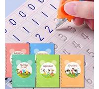 5 Pc Grooved Handwriting Practice for Kids,Repeatedly Magic Calligraphy Book Set,Groovd Kids Writing Books with Pens & Aid Pen Grips (5 Books+Pens)