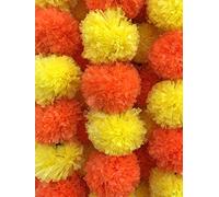 5 Pc Marigold Garland 4.5 Ft Long Strands of Artificial Marigold Flowers, Diwali Decorations Home, Indian Décor Pooja, Wedding, Spring Bush Floral, Faux Garland, Día de Muertos Décor (Orange+Yellow)