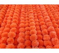 5 Pc Marigold Garland 5 Ft Long Strands of Artificial Marigold Flowers, Diwali Decorations Home, Indian Décor for Pooja, Wedding, Spring Bush Floral, Faux Garland, Día de Muertos Décor (Dark Orange)