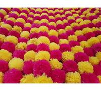 5 Pc Marigold Garland 5 Ft Long Strands of Artificial Marigold Flowers Diwali Decorations Home Indian Décor for Pooja Wedding Spring Bush Floral Faux Garland Día de Muertos Décor (Magenta+Yellow)