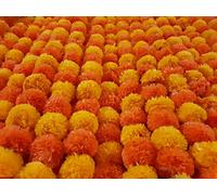 5 Pc Marigold Garland 5 Ft Long Strands of Artificial Marigold Flowers, Diwali Decorations Home, Indian Décor for Pooja, Wedding, Spring Bush Floral, Faux Garland, Día de Muertos Décor (Mango+Orange)
