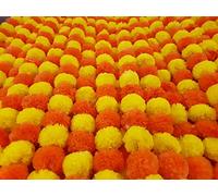 5 Pc Marigold Garland 5 Ft Long Strands of Artificial Marigold Flowers, Diwali Decorations Home, Indian Décor for Pooja, Wedding, Spring Bush Floral, Faux Garland, Día de Muertos Décor (Orange+Yellow)