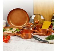 5 PC Metal Ceramic Copper Induction Cook Saucepan Frying Pan Pot Set