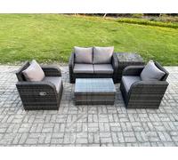 Fimous 5 PC Outdoor PE Rattan Garden Furniture Set Wicker Love Sofa Coffee Table 2 Armchair Side Table Dark Grey Mixed