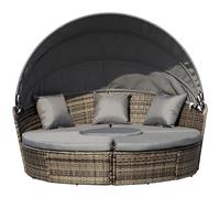 5 Pc Outdoor Plastic Rattan Wicker Round Sofa Bed Coffee Table Sectional Set