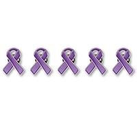 5 Pc Purple Awareness Enamel Ribbon Pins With Metal Clasps - 5 Pins - Show Your Support For Alzheimer’s Disease, Crohn’s Disease, Cystic Fibrosis, Epilepsy, Lupus, Pancreatic Cancer
