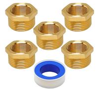 5 Pcs 1/2 to 3/4 Adapter Hex Bushing Reducing, 1/2" Female to 3/4" Male BSP Thread Brass Connectors, Female to Male Hose Connectors for Pipe Connecting Conversion, with 1 Tape