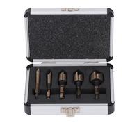 5 PCS 1/4 to 3/4 Inch 5 Flute Countersink Drill Bits Set, HSS Ti Coated, Hex Shank for Wood, Metal, Plastic, Woodworking, Metalworking