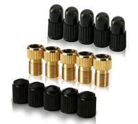 5 Pcs (+ 10 Caps) Brass Presta Valve Adapter - Convert Presta to Schrader/Auto for All Types of Bikes, e-Bikes and e-Scooters - Inflate Tire Using Standard Pump or Air Compressor - by Mobi Lock