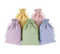 5 Pcs 11.81 x 15.75 Inch Christmas Buffalo Gift Pouch Bag Burlap Bags with Drawstrings Plaid Gift Bags Premium Fabric Wrap Bag Extra Large Drawstring Pouches for Party Supplies