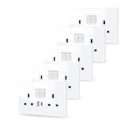 5 Pcs 13A Double USB Socket UK, Glass Panel with USB-A & USB-C 3.1A | 2.5D Curved Glass Panel Child Safety Shutter USB C 3.1A Output Fits 35mm Back Box Built-in Earth Wire