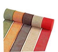 5 PCS 16.4Ft Fall Wired Ribbon Set, Cuttable Linen Cotton Burlap Ribbon in 5 Colors, Tangle-Free for Wreath Making, Packaging, Wrapping, DIY Crafts
