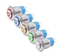 5 PCS 16mm 19mm 22mm Metal Push Button Switch 12v Ring Power Buttons Waterproof LED Light Self-lock Self-reset 220V High Head(Black,16MM_FIXED_3V-6V(5V)