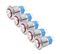 5 PCS 16mm 19mm 22mm Metal Push Button Switch 12v Ring Power Buttons Waterproof LED Light Self-lock Self-reset 220V High Head(PURPLE,19MM_FIXED_9V-24V)