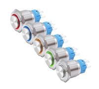 5 PCS 16mm 19mm 22mm Metal Push Button Switch 12v Ring Power Buttons Waterproof LED Light Self-lock Self-reset 220V High Head(Blue,16MM_MOMENTARY_3V-6V(5V)