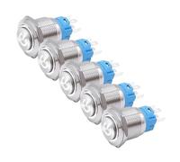5 PCS 16mm 19mm 22mm Metal Push Button Switch 12v Ring Power Buttons Waterproof LED Light Self-lock Self-reset 220V High Head(Gold,16MM_FIXED_9V-24V)