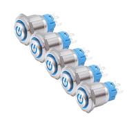 5 PCS 16mm 19mm 22mm Metal Push Button Switch 12v Ring Power Buttons Waterproof LED Light Self-lock Self-reset 220V High Head(Green,22MM_MOMENTARY_3V-6V(5V)