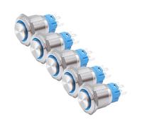 5 PCS 16mm 19mm 22mm Metal Push Button Switch 12v Ring Power Buttons Waterproof LED Light Self-lock Self-reset 220V High Head(Red,22MM_FIXED_110-220V)