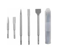 5 PCS 26 × 4.5 cm Rotate Hammer Chisel Set, Round Shank 40Cr Steel Electric Hammer Chisel Bits with Point Flat Head, Concrete Chisel Set for Stone, Demolition Work