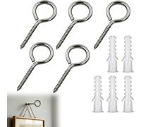 5 Pcs 3.5 Inch 304 Stainless Steel Screw Eye Hooks, Heavy Duty Self-Tapping Eyelet Screws for Hanging String Lights, Plants, Hammock, Outdoor & Indoor, Rustproof Large Eye Bolts with 200 LBS