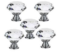 5 PCS 40MM Colorless Diamond Shape Crystal Glass Door Knob Handle Pull-Kid's Room Great & Fun Decor Pull Knobs for Cupboard/Cabinet/Wardrobe/Drawer/Bathroom