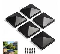 5 PCS 4x4inch Post Caps Black, Universal Fence Post Caps for Wood Posts, Deck Posts, Garden Pillars & Railings, Rustproof Outdoor Post Top Covers with Screws Included
