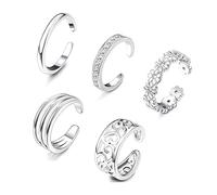 5 pcs 5 different Pcs Open Toe Rings Set for Women Girls Silver Simple Adjustable Knuckle Ring Foot Jewelry