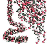 5 Pcs 8FT Flower Garland Artificial Hanging Flowers Fake Rose Vines Ivy Silk Faux Flowers for Decoration/Anniversary/Wedding Birthday/Christmas/Home Decor/Garden Decor (Pink)