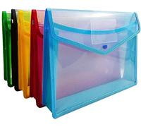 Plastic Wallets - 5 Pcs Plastic Folders A4 Popper Wallet Document Folder Pockets Envelopes with Snap Closure, Card Slot