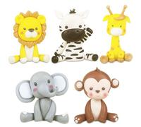 5 Pcs Animal Cake Toppers,Jungle Animals Happy Birthday Cake Decorations, Safari Cake Toppers, Cake Decorations for Kids Boy Girl Baby Shower Birthday Party Supplies