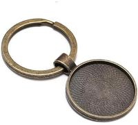 5 Pcs Antique Bronze Keychain with Pendant Bezel Blank Fit 25mm Glass Cabochon Base Setting DIY Keychain Key Ring Supplies for Jewelry Making Charms, Art Crafts