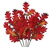 5 pcs Artificial Oak Leaf Stems, Faux Fall Branches for Autumn Decorations | 50cm Realistic Fall Foliage Picks with Acorns for Vase, Centerpieces, Thanksgiving, Wedding, Home, Autumn Decor, Red