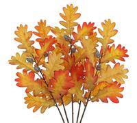 5 pcs Artificial Oak Leaf Stems, Faux Fall Branches for Autumn Decorations | 50cm Realistic Fall Foliage Picks with Acorns for Vase, Centerpieces, Thanksgiving, Wedding, Home, Autumn Decor, Orange
