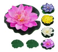 5 Pcs Artificial Water Lilies and Lotus Flower Set With 2 Leaves - Floating Pond Decoration for Outdoor Aquarium Pool Patio