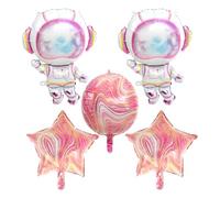 5 Pcs Astronaut Balloons for Girls, Pink Foil Space Balloon, Purple Outer Space Astronaut 4D Planet Balloons, Astronauts Spaces Party Decor, Two the Moon Birthday Decor for Spaces Party, Baby Shower