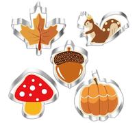 5 Pcs Autumn Cookie Cutters Set - Stainless Steel Pumpkin/Squirrel/Acorn Patterns, Fall Baking Kit for Thanksgiving Biscuits, Halloween & Vegan Treats, Professional Biscuit Cutters