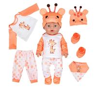 5 Pcs Baby Doll Clothes for 12-18 Inch Newborn Baby Doll, Orange Giraffe Dolls Clothes with Top, Trousers, Hat, Bib and Socks for 35-45cm Dolls, Sweet Doll Clothes for Kids Birthday