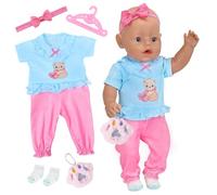 5 Pcs Baby Doll Clothes for 14-18 Inch Baby Dolls, Pink and Blue Bear Doll Outfits with Onesie Socks Headbands Hangers Bear Paw Accessory, 35-45 cm New Born Doll Accessories for Girls Birthday Gift