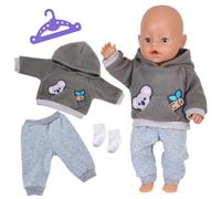 5 Pcs Baby Doll Clothes for 14-18 Inch Doll, Koala Grey Hoodie Pants Socks Hanger, Sweet Outfits Compatible with New Born 35-45 cm Doll, Doll Clothes Accessories Birthday Gift