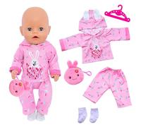 5 Pcs Baby Doll Clothes for 14-18 Inch Doll, Sweet Doll Outfits with 1 Bunny Top 1 Pants 1 Bag 1 Hanger 1 Socks, Pink Bunny Dolls Clothes Compatible with New Born Baby 35-45cm Birthday Gifts(No Doll